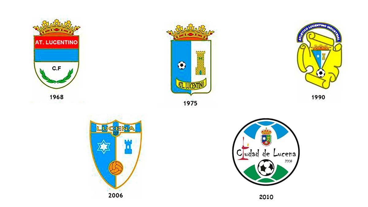 Algunos de los escudos que ha tenido el fútbol lucentino.