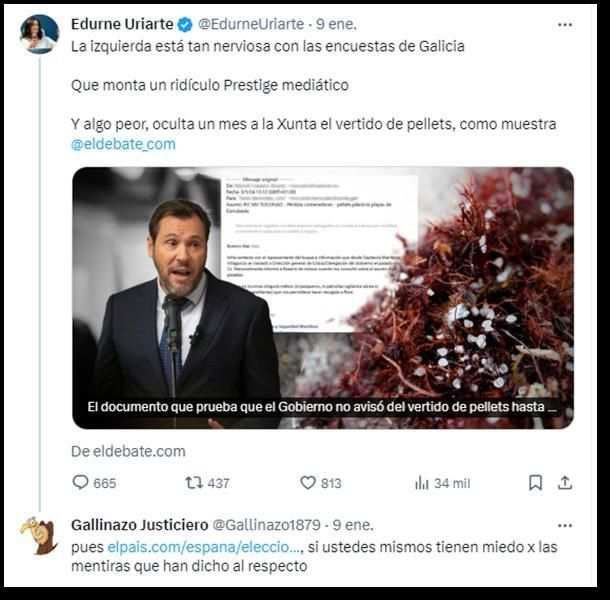 Una de las muchísimas respuestas idénticas de Gallinazo. En esta ocasión, a Edurne Uriarte