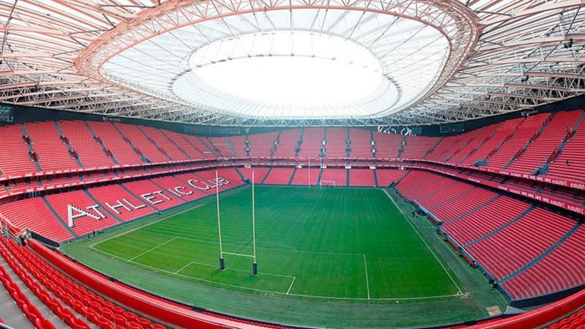 San Mamés con las porterías de rugby para las finales europeas