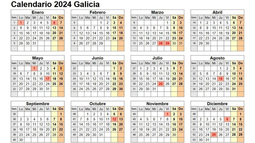 Calendario laboral de Galicia para este 2024 recién comenzado: hay hasta siete posibles puentes