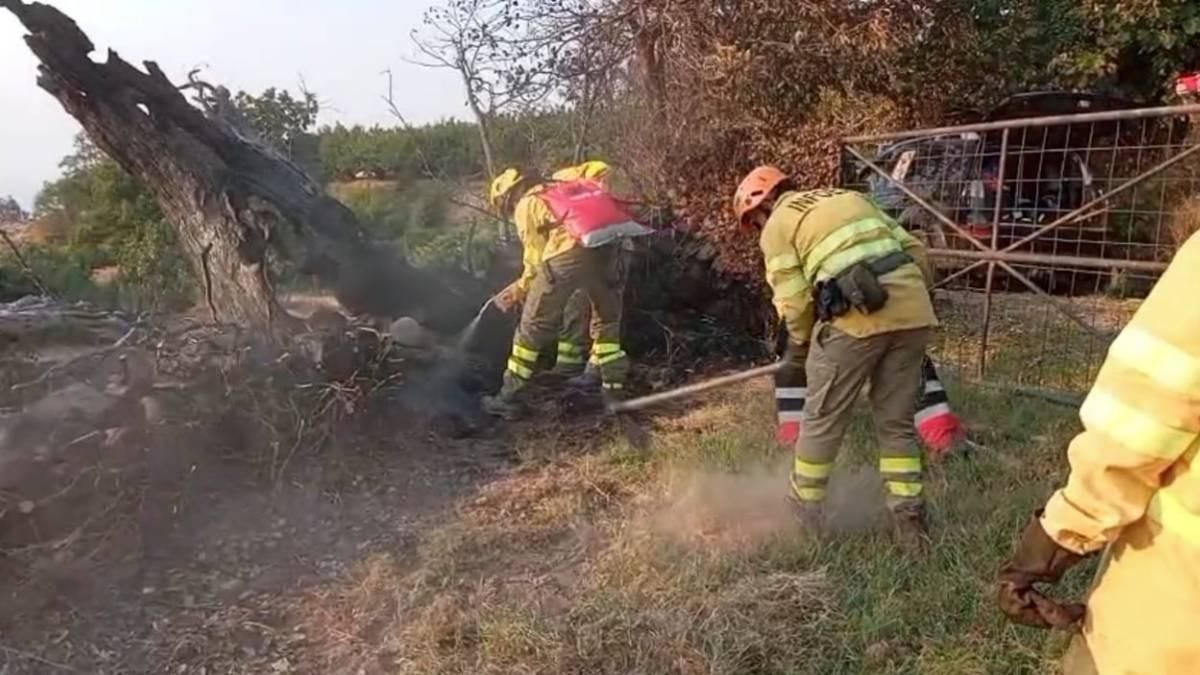 Bomberos voluntarios en el incendio de Jarilla (Cáceres).