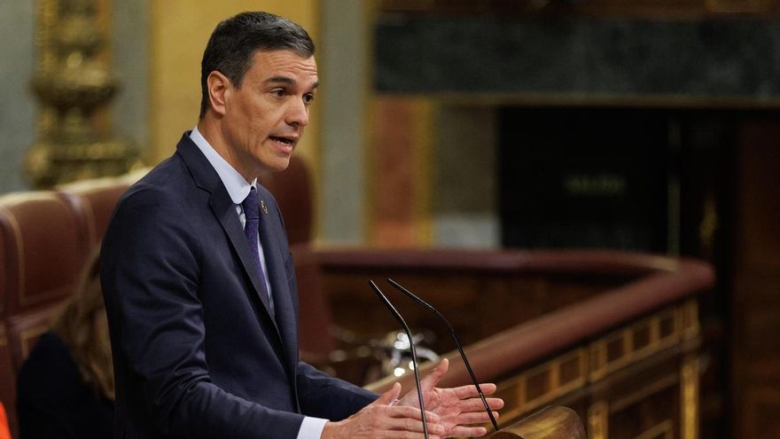 El presidente del Gobierno, Pedro Sánchez, interviene durante la segunda sesión de la moción de censura, en el Congreso de los Diputados, a 22 de marzo de 2023