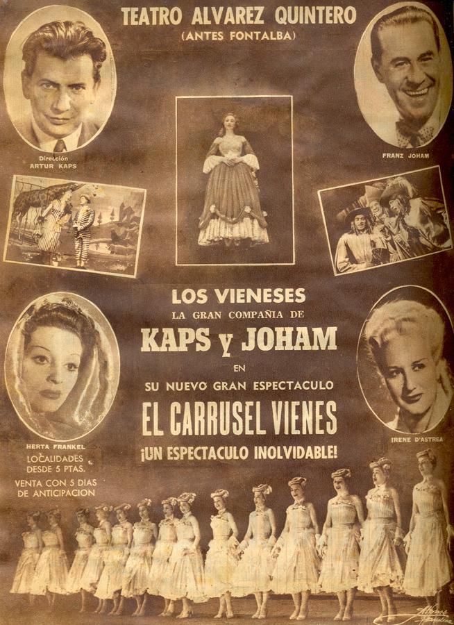 Cartel anunciando un espectáculo de Los Vieneses en el teatro Álvarez Quintero, que estaba situado en el número 30 de la Gran Vía