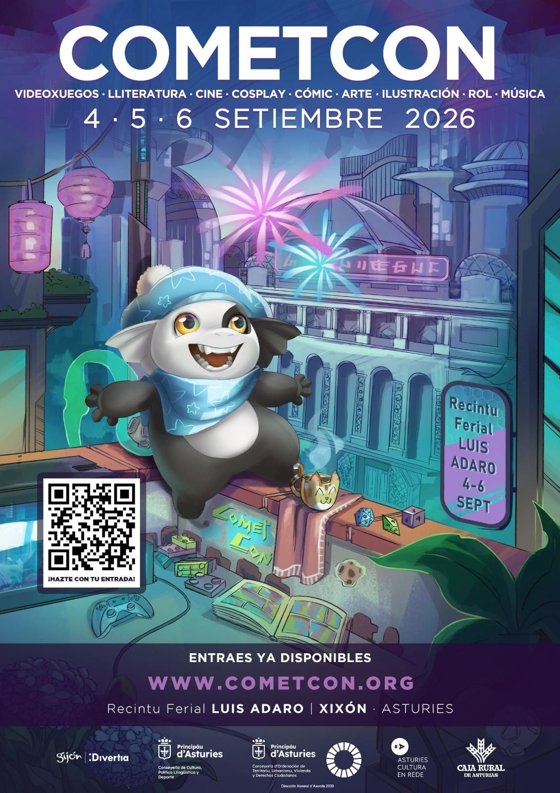Cartel anunciador de Cometcon 26 que se celebrará en Gijón/Xixón en septiembre.