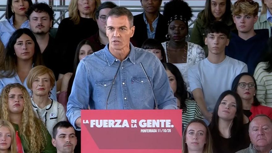 El presidente del Gobierno, Pedro Sánchez, durante el mitin en Ponferrada (Léon).