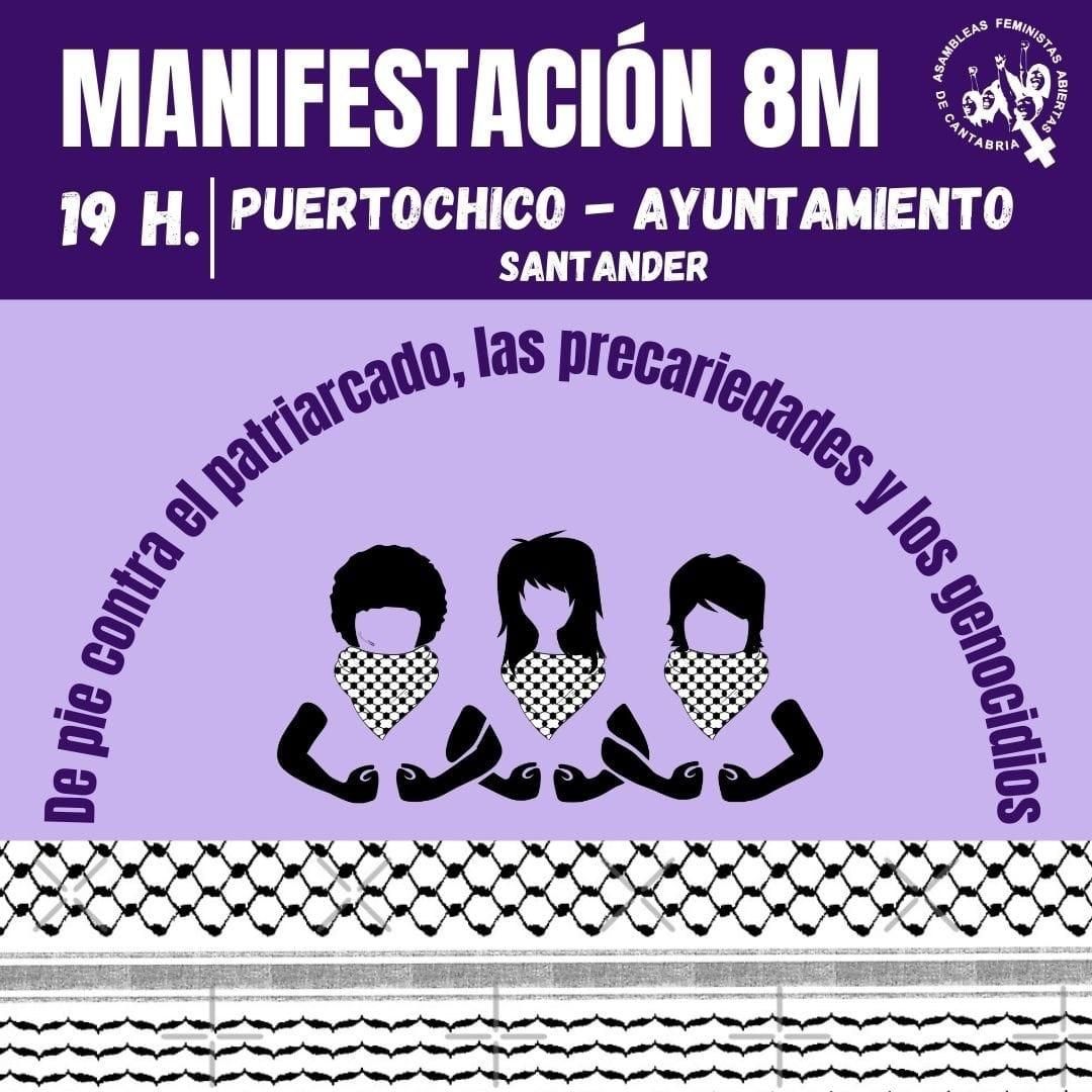 Cartel de la manifestación convocada por la Asambleas Feministas de Cantabria para el 8M 2024.