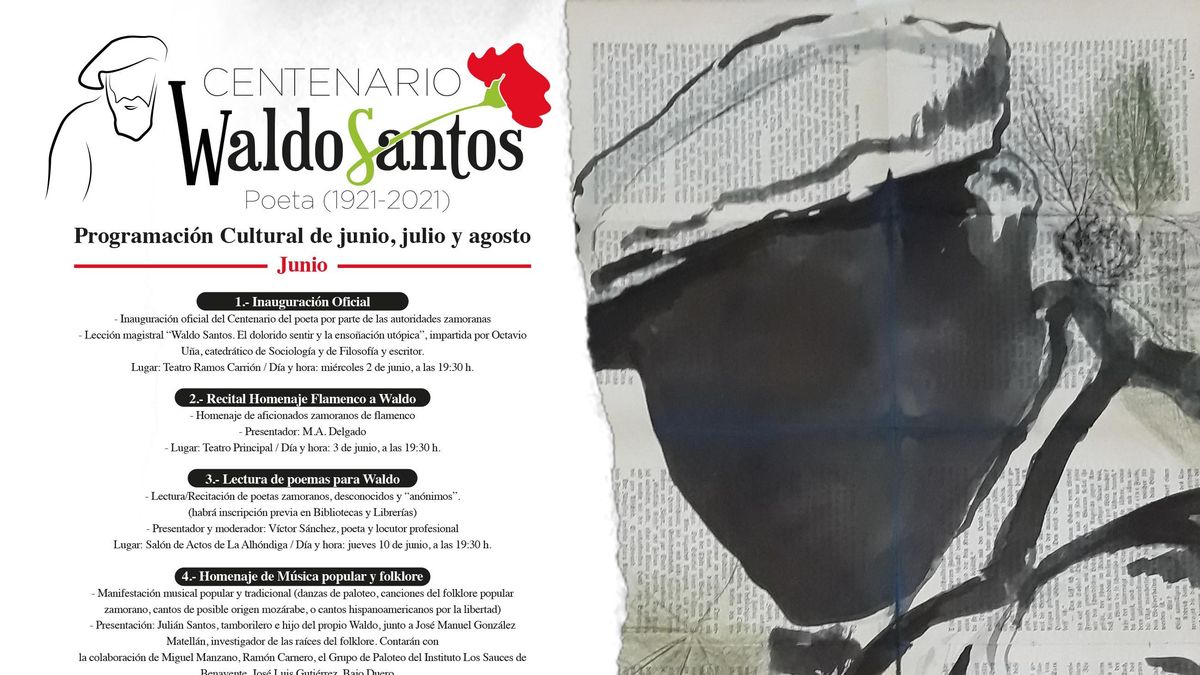 Cartel de las actividades del centenario del nacimiento de Waldo Santos