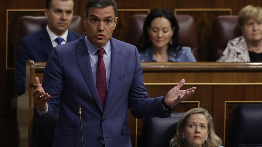 El presidente del Gobierno, Pedro Sánchez interviene durante la sesión de control en el Congreso este miércoles. EFE/ Emilio Naranjo