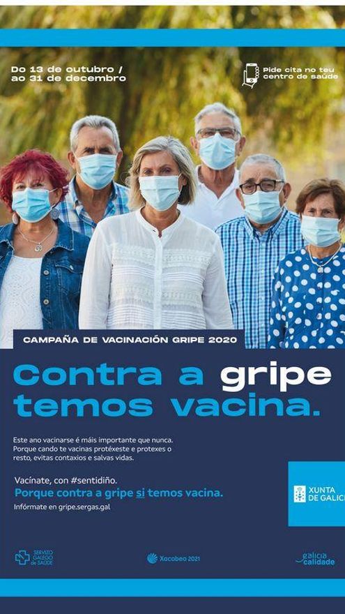 Cartel de la Xunta animando a participar en la campaña de vacunación contra la gripe de este año