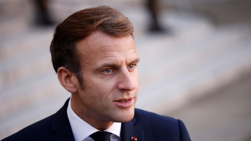French President Emmanuel Macron makes a statement with President of Benin Patrice Talon (not pictured) following their meeting at the Elysee Palace in Paris, France, 09 November 2021.