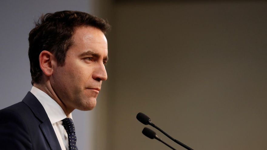 El secretario general del PP, Teodoro García Egea, en rueda de prensa en la sede de la formación en Madrid. EFE/ Javier Lizon