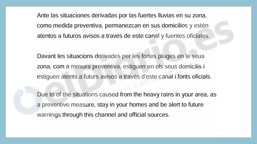 The first draft of the Es-Alert de la dana that Emergencies made did not ask the population to take refuge at altitude either.