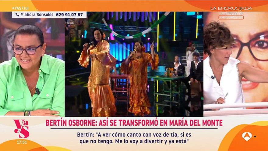María del Monte opina con ironía de la imitación que le hizo Bertín Osborne en 'Tu cara me suena': "¡No lo podía mirar!"