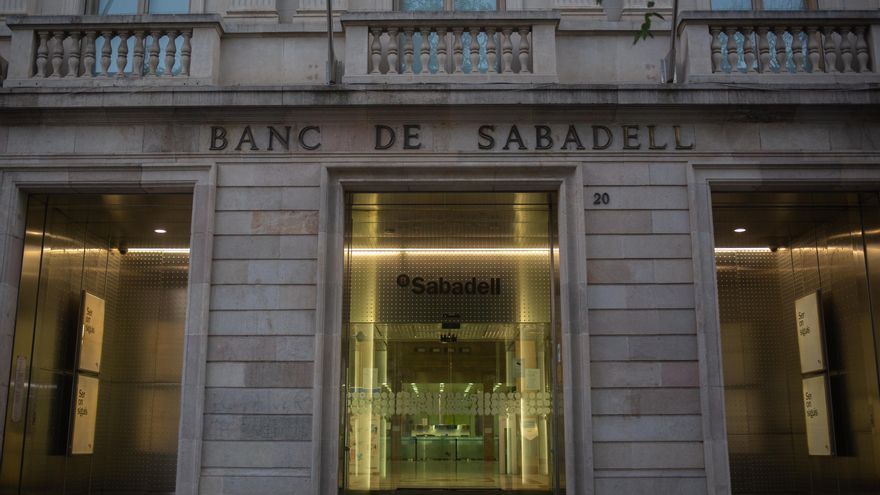 Sede histórica del Banc Sabadell en Sabadell, Barcelona, Catalunya (España),.