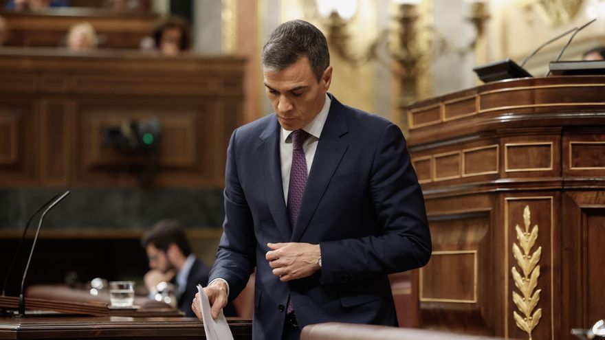 El presidente del Gobierno, Pedro Sánchez, interviene durante un pleno del Congreso de los Diputados. EFE/Mariscal