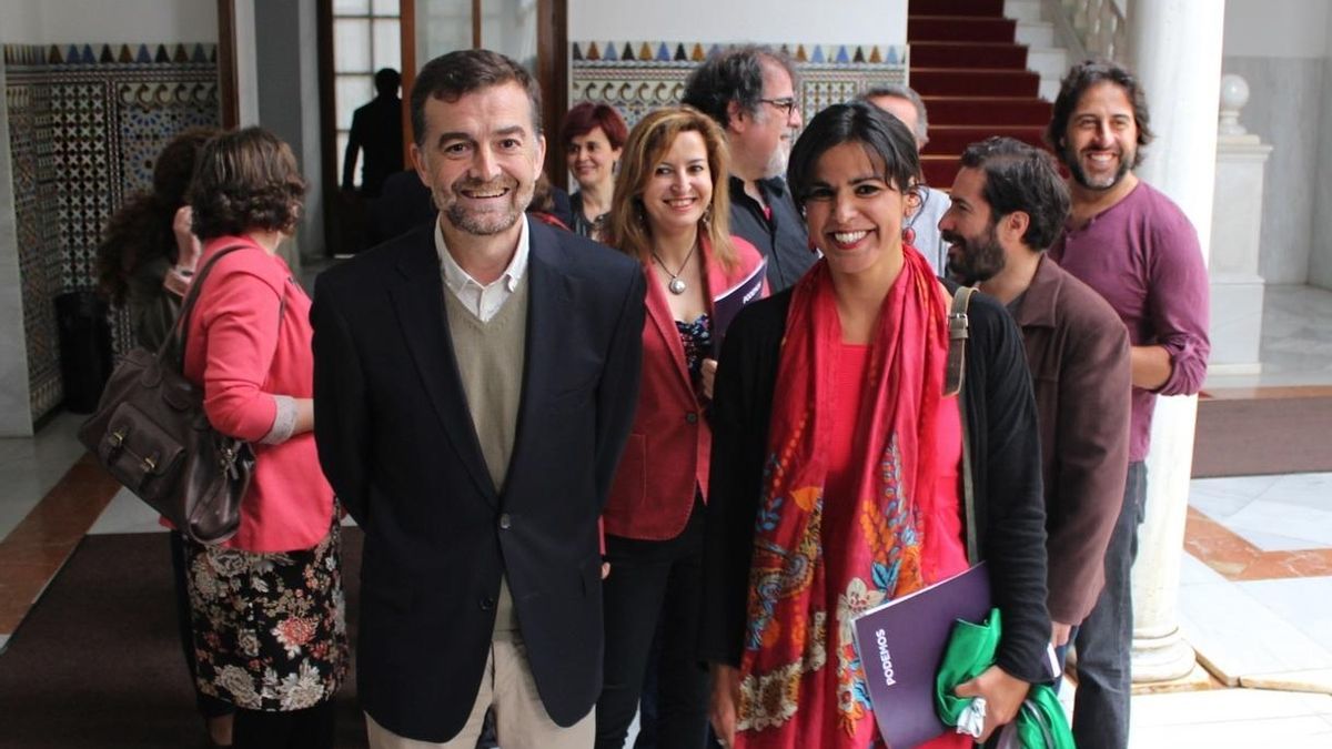 Teresa Rodríguez y Antonio Maíllo, hoy en Sevilla en el primer acto de precampaña de Unidos Podemos en Andalucía