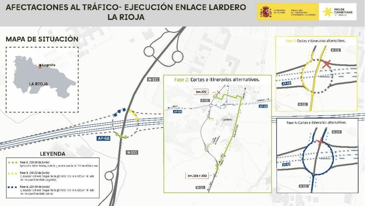 Las obras de la variante de la A-68 encaran su recta final en Lardero con cortes de tráfico en la N-111 desde el lunes