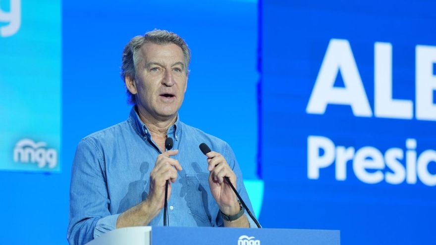 El presidente del PP, Alberto Nuñez Feijóo, clausura el XVI Congreso Nacional de Nuevas Generaciones del PP, a 11 de julio de 2026, en Valladolid, Castilla y León (España). Este Congreso Nacional de NNGG del PP sirve para elegir al candidato Dancausa como