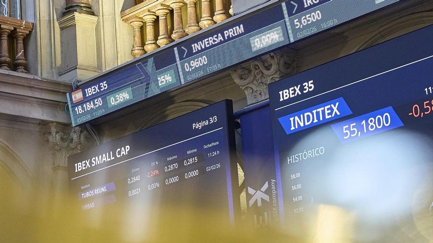 Paneles informativos en el Palacio de la Bolsa de Madrid,