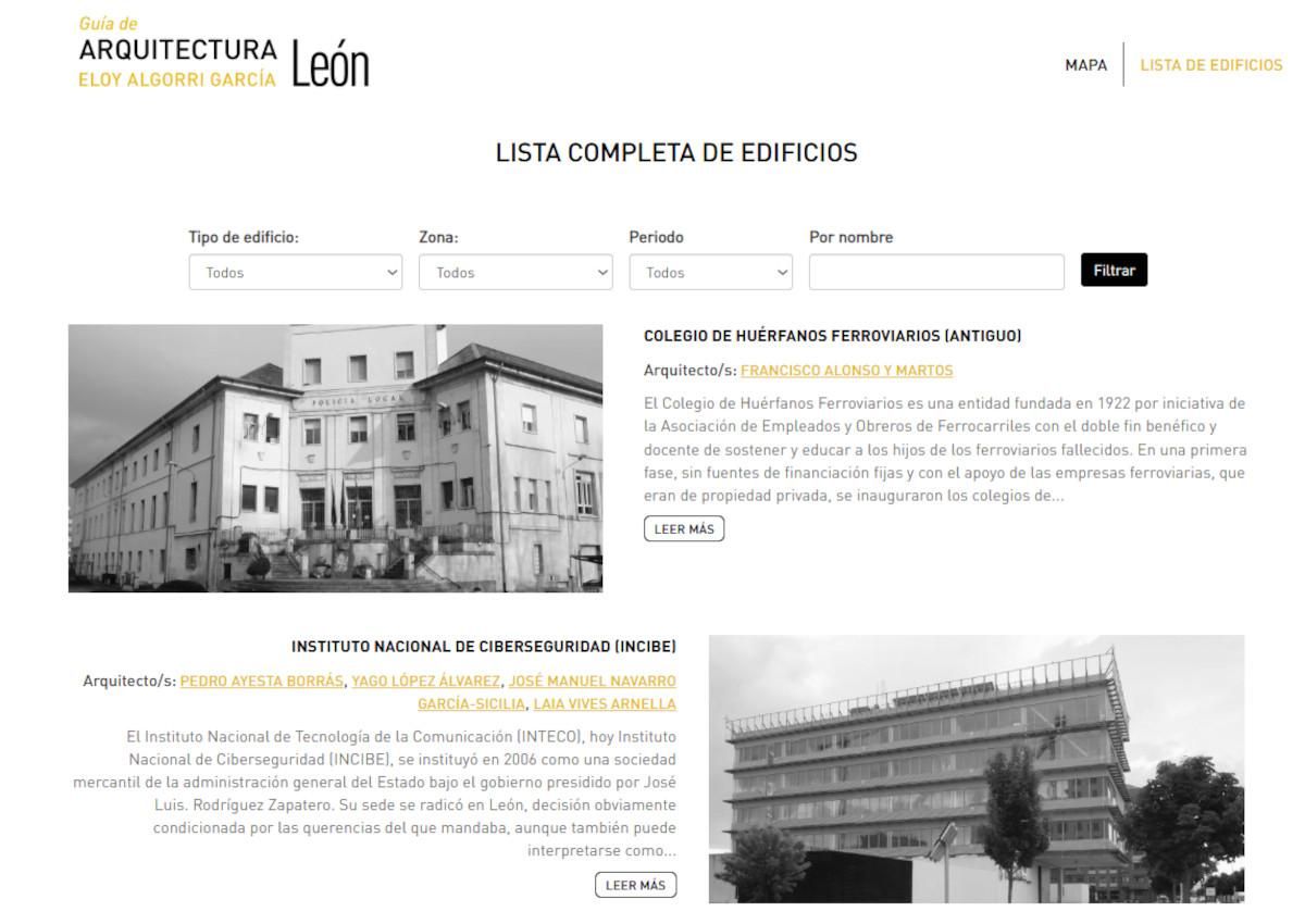 Web de Eloy Algorri con la Guía de la Arquitectura Leonesa.