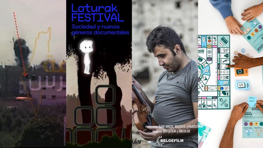 Algunas de las propuestas de Loturak: el documental "Guerra contra la mentira", el videojuego "Survival", el documental "“Armonías para después de la guerra" o el juego de mesa "Commonspoly"