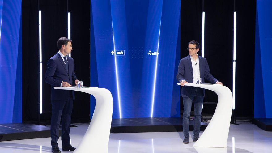 Imanol Pradales, del PNV, y Pello Otxandiano, de EH Bildu, durante el debate