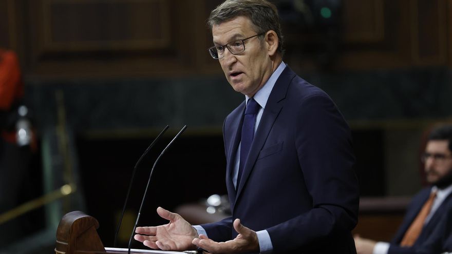 El presidente del PP, Alberto Núñez Feijóo, interviene en la sesión de Control al Ejecutivo que este miércoles celebra el Congreso