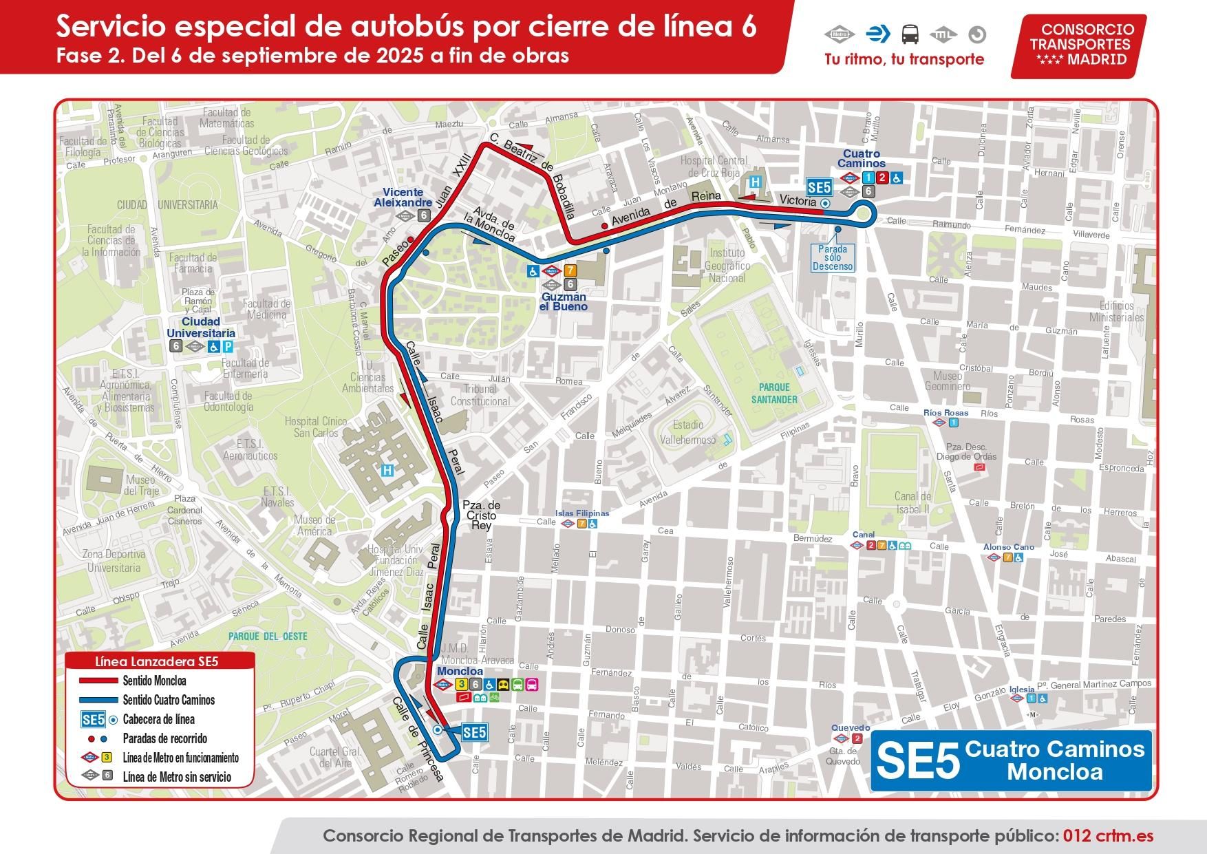 Servicio especial de autobús entre Cuatro Caminos y Moncloa