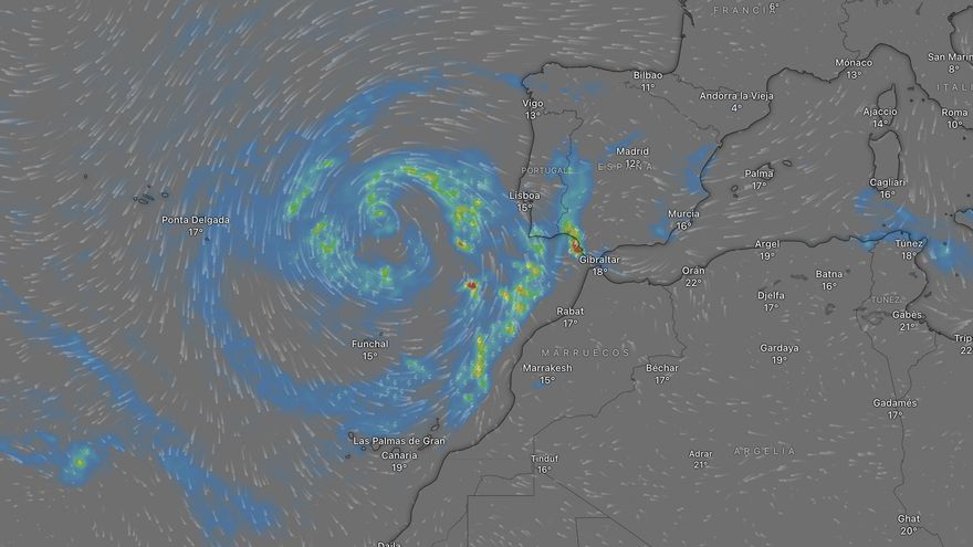 Un brazo de la DANA frente a la Península trae lluvias a Canarias