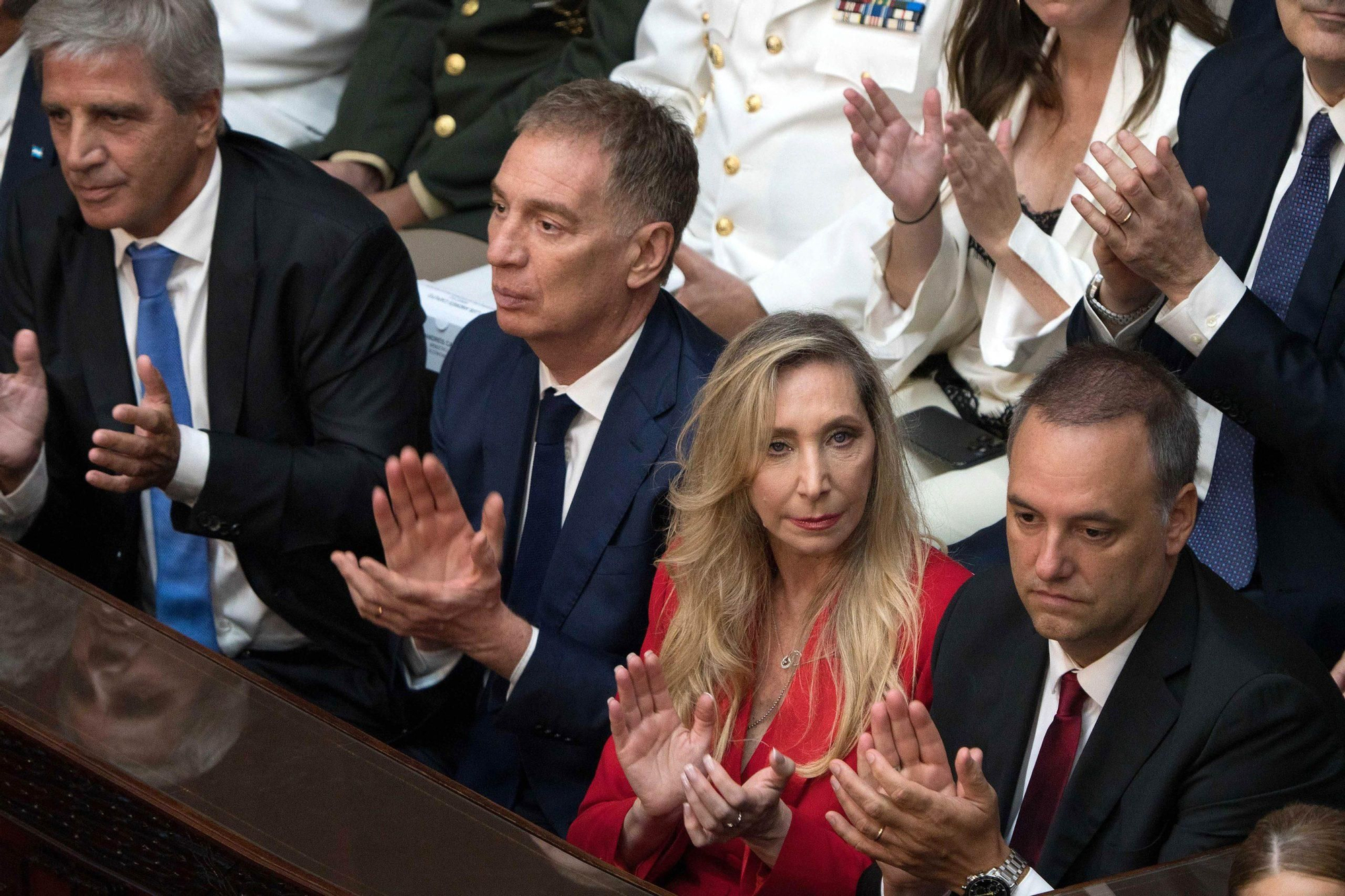 Karina Milei, en el palco de los ministros. El Presidente negó ante la Asamblea Legislativa que esté implicada en la trama de corrupción de la Andis.