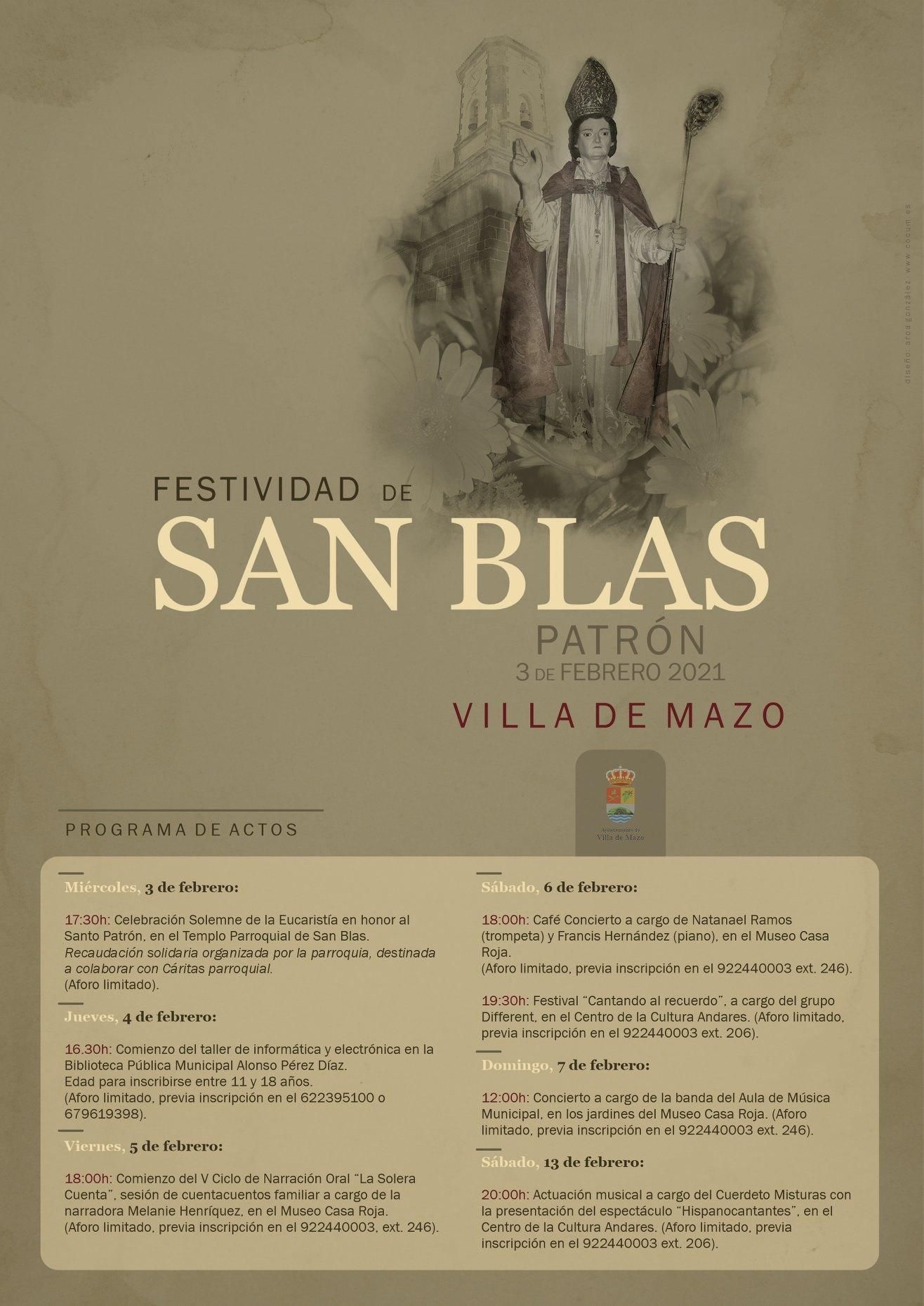Programa de actos de las fiestas patronales  2021 de Villa de Mazo.