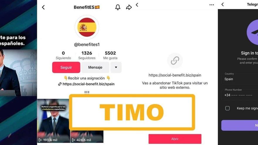 No existe una ayuda de 2.000 euros del Gobierno: los vídeos de TikTok que la anuncian intentan robar cuentas de Telegram