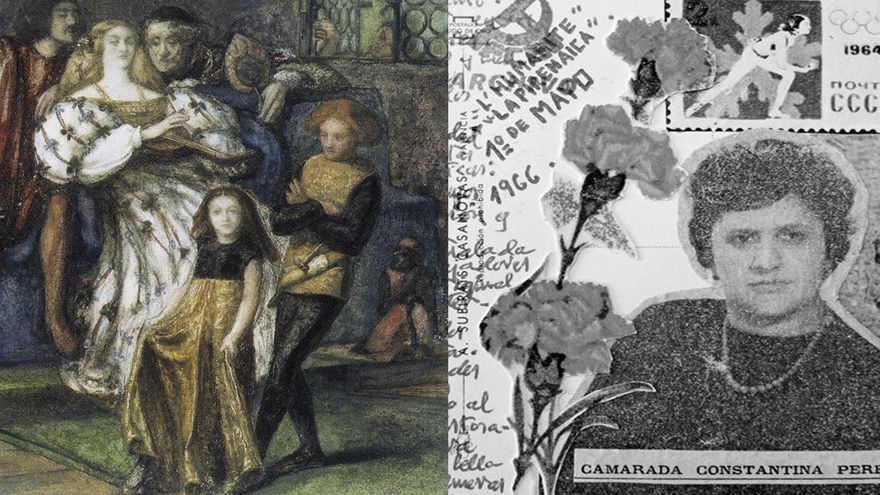 "La familia Borgia por Dante Gabriel Rossetti"(1863) y fotografía incluída en el libro "Las cartas de La Pirenaica. Memoria del antifranquismo"