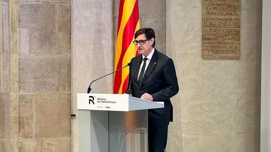 El presidente de la Generalitat, Salvador Illa, en un acto en el Palau de la Generalitat.