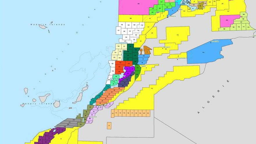 Mapa de las licencias otorgadas por la Oficina nacional de Hidrocarburos y Minas de Marruecos