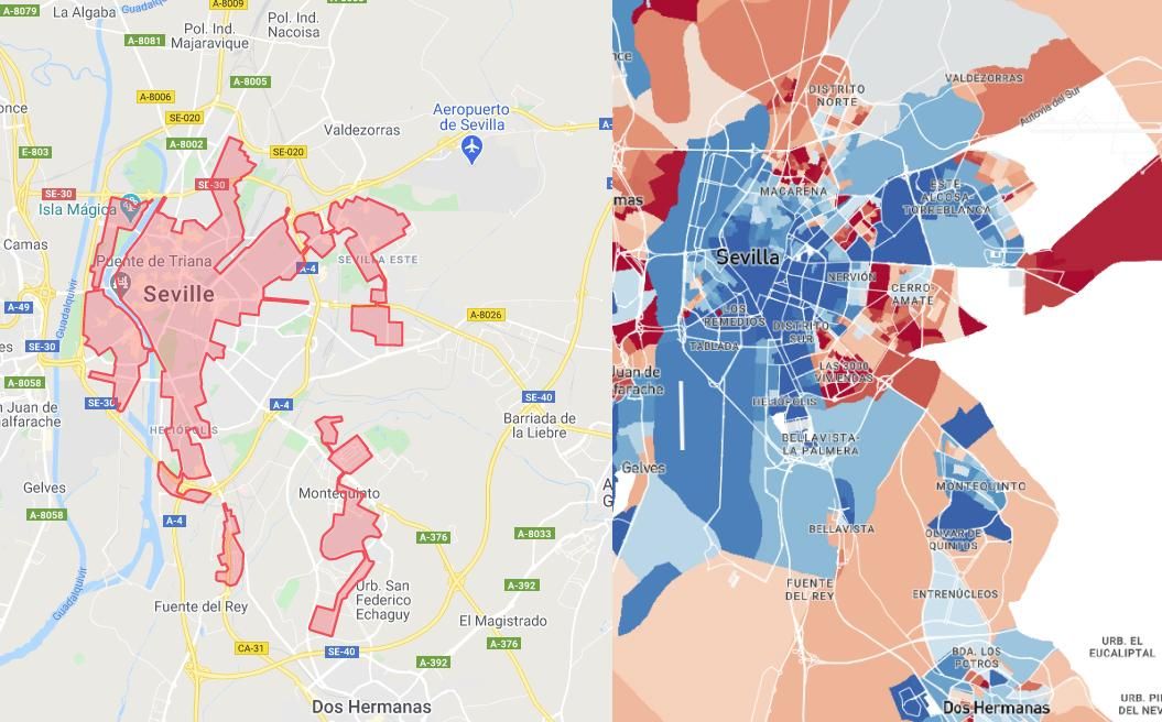 Zona operativa de Acciona en Sevilla / Mapa de renta de Sevilla