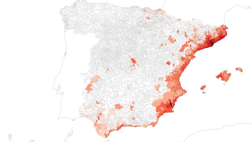 Detecciones de Ae. albopictus mediante cualquier estrategia, desglosadas por año de primera detección. Las tonalidades más oscuras indican detecciones más tempranas, desde 2004 hasta 2024.
