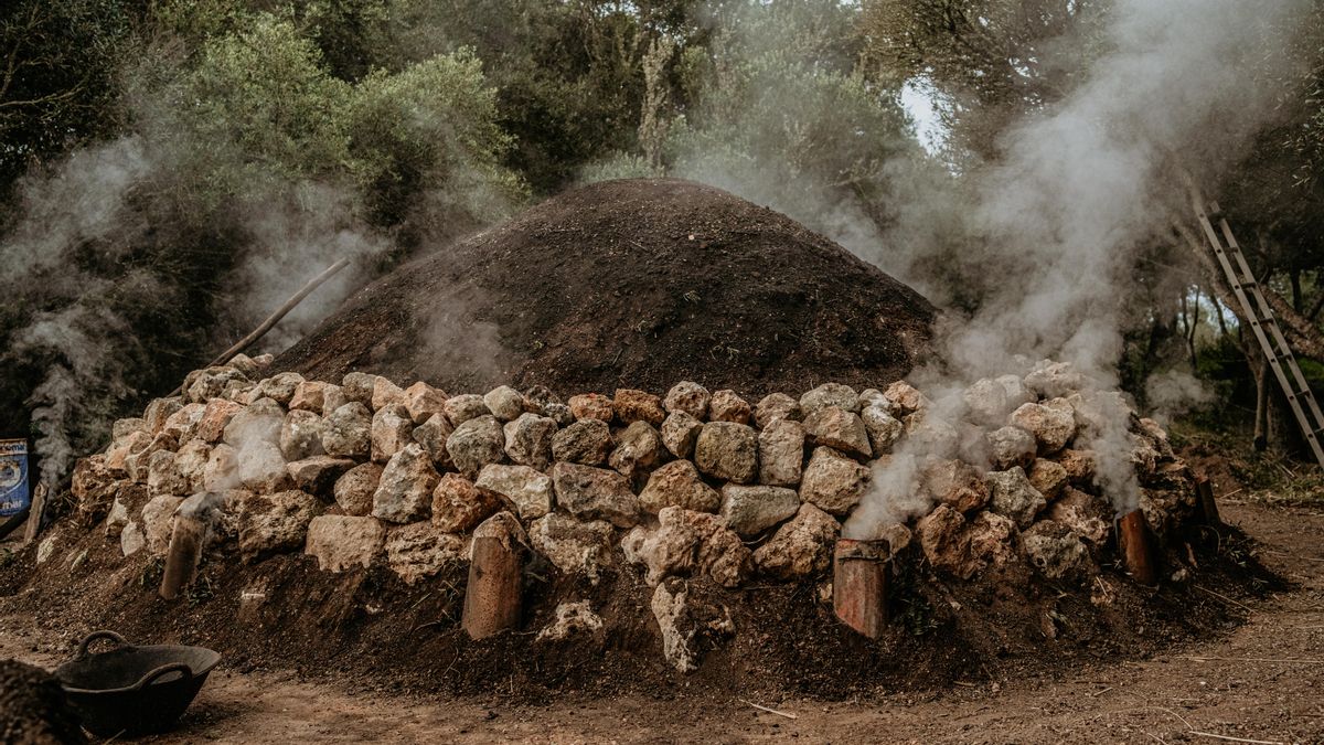 Una "sitja" o carbonera tradicional en la que se cuece la madera hasta convertirse en carbón vegetal en el parque de s'Arangí