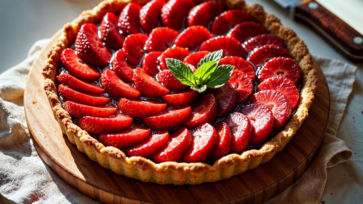 La receta más sencilla y rápida para hacer una tarta de hojaldre con crema, chocolate y fresones