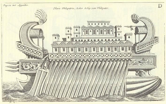 Dibujo del Thalamegos de Ptolomeo IV, por Nicolas Witsen