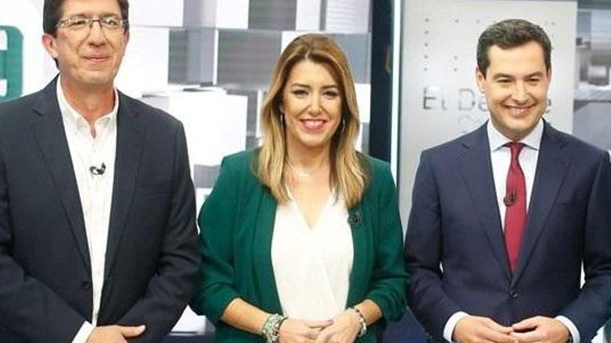 Juan Marín, Susana Díaz y Juanma Moreno en un debate electoral previo a las autonómicas de 2018. Foto de archivo