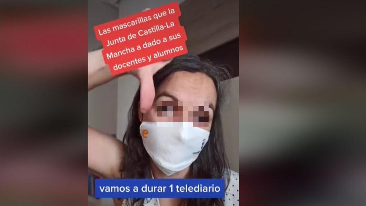 Imagen del vídeo que cuestiona las mascarillas repartidas por la Junta de Castilla-La Mancha en los centros escolares