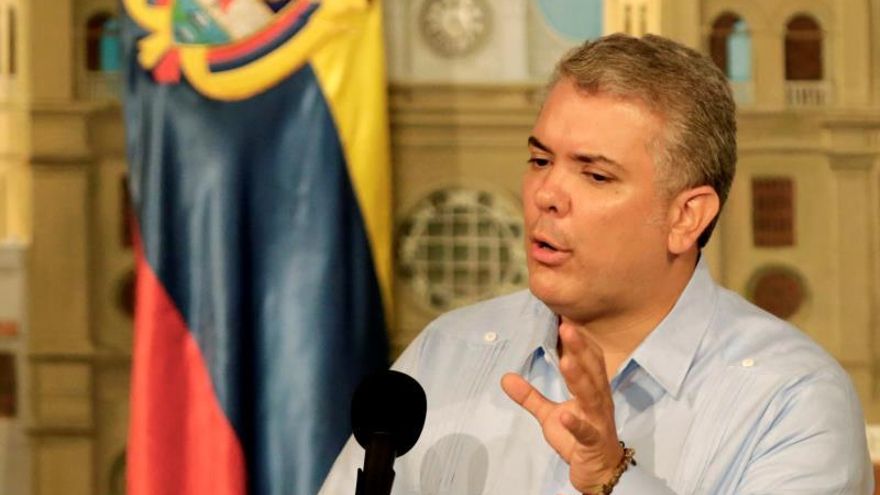 El presidente de Colombia, Iván Duque habla este miércoles durante la jornada de celebración del 50 aniversario de la Comunidad Andina de Naciones en Cartagena (Colombia).
