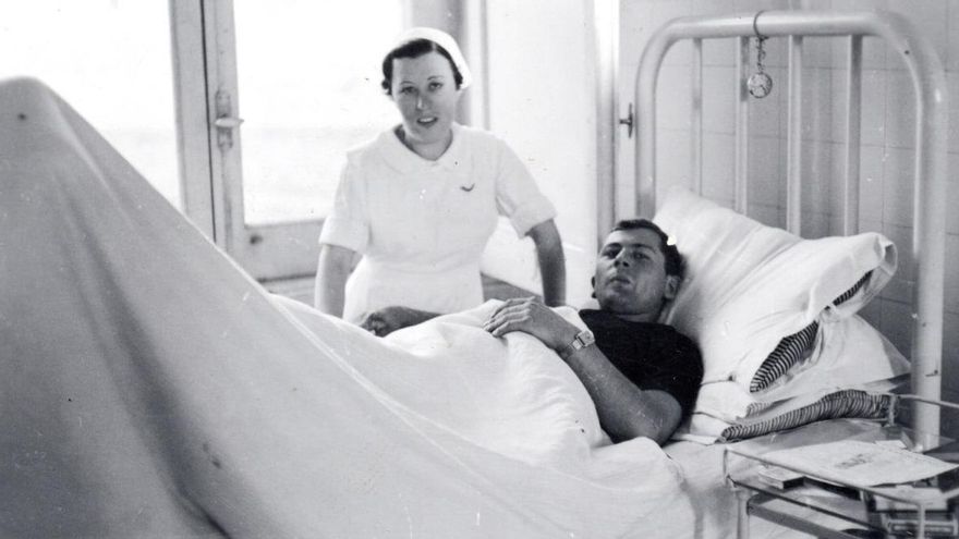 Piloto alemán herido en combate en el frente de Asturias y atendido en Valdecilla.