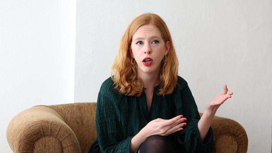 La secretaria de Organización de Podemos, en un momento de la entrevista.