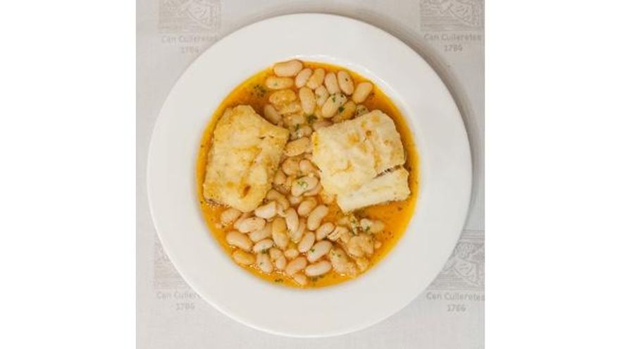 Bacallà a la llauna amb monjetes en Can Culleretes