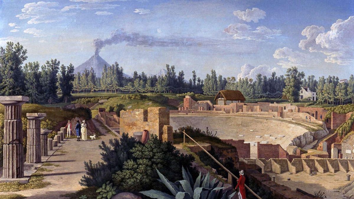 Pintura de Jacob Philipp Hackert que muestra las excavaciones de Pompeya en 1799.