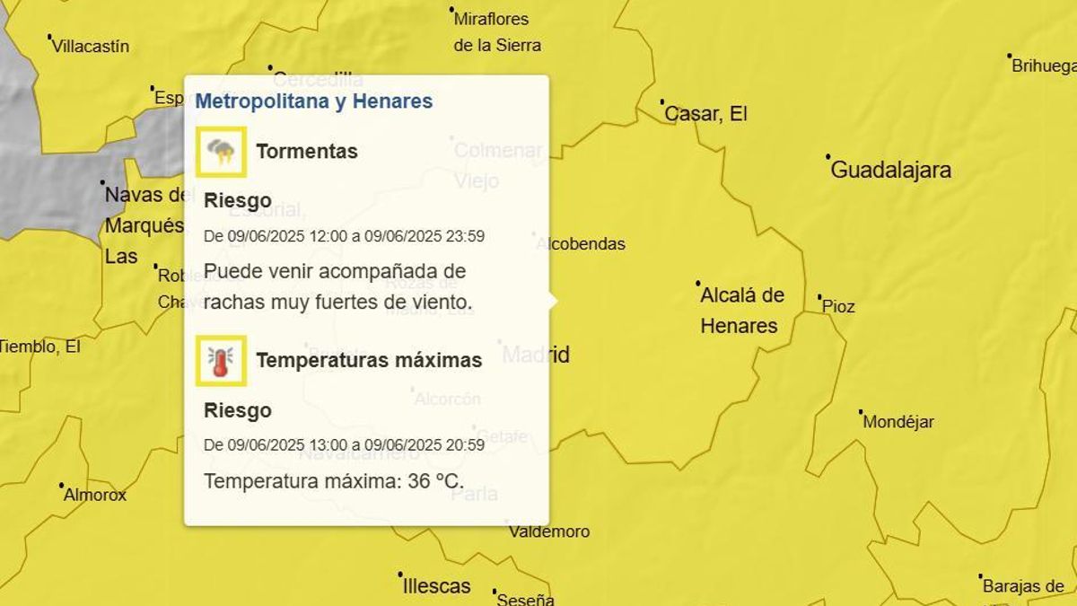 Alertas activas este lunes en la Comunidad de Madrid