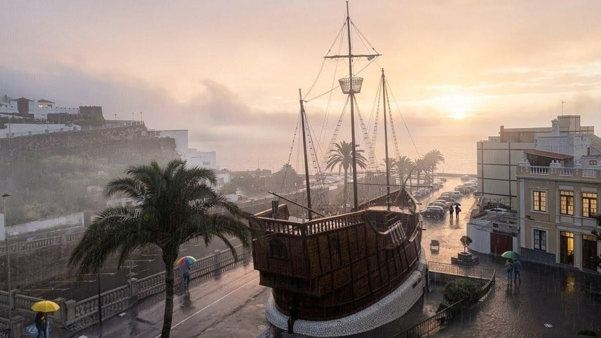 Amanecer de embrujo en La Palma regado por la llovizna