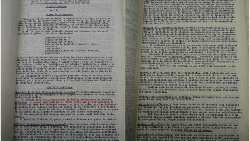 Pliego de condiciones de la reforma del Ayuntamiento de Pamplona en 1952.